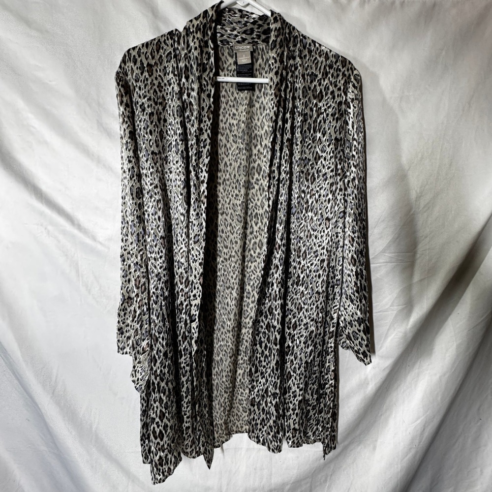 Chico's Travelers Leopard Animal Print Duster Lightweight‎ Jacket Size 3 US 16